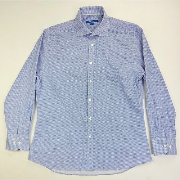 Vince Camuto Slim Fit Spread Collar Size 16 32-33 Mens Blue White Pattern Shirt - Picture 5 of 10